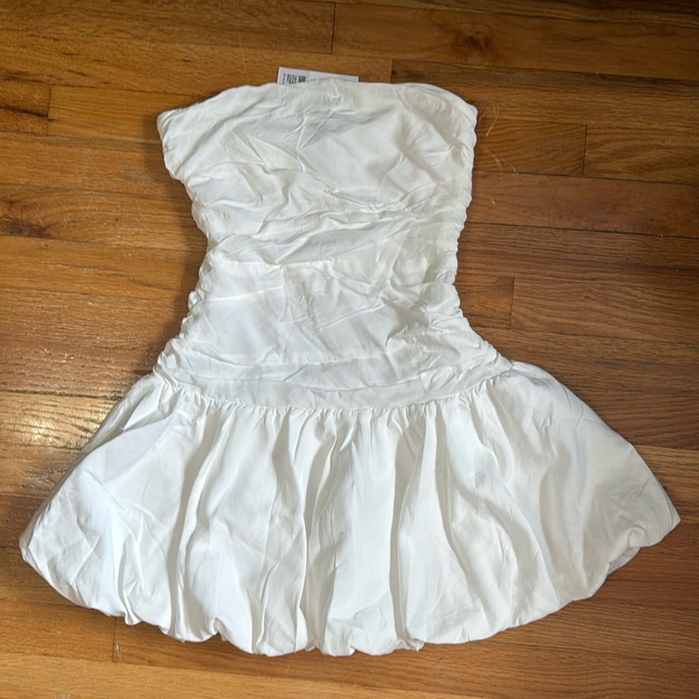 PRINCESS POLLY GLAMOUR GIRL STRAPLESS BUBBLE HEM MINI DRESS WHITE